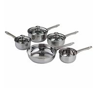 wilko 5 Piece Cookware Set - Saucepans and Frying Pan Set - Lightweight & Durable - Stainless Steel Pots & Pans Kit - with Glass Lids - Dishwasher Safe - Perfect for University