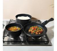 Wilko 9 Piece Cookware Set with Detachable Handle, Black, Non-Stick, Stainless Steel, Induction Compatible