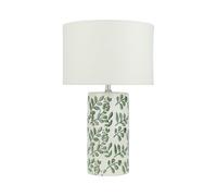 wilko Botanical Ceramic Table Lamp, Green and White, 45 x 28 x 28cm, Ceramic, Fabric, 6W Max, Small Edison Screw/SES, Bulb Not Included, Cable Length 1.4m, Classic Design
