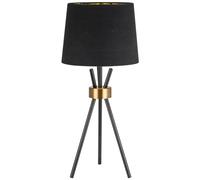 wilko Camden Tripod Table Lamp, Modern Black Metal Legs with Gold Ring Accent, Contemporary Dark Shade with Gold Interior