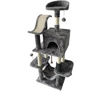 wilko Clever Paws Deluxe Multi-Level Cat Activity Tree with Scratching Posts, Hammock, Den, Grey, 136cm Height