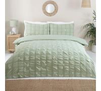 wilko Darcey Embroidered Duvet Set Sage Green Double, Polyester, Daisy Pattern, Textured Detail, Reversible Design, 2 Pillowcases and 1 Duvet Cover