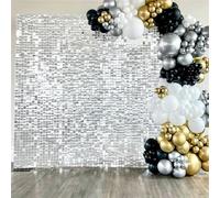 wilko Disco Shimmer Wall Panels, Silver Metallic Party Decoration, Wedding and Celebration Backdrop, 36 Panels, 177 x 30 cm