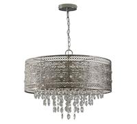 wilko Florence Crystal Flush Ceiling Light, 3 Light Fitting, 55cm, Silver Chrome, Metal & Crystal Construction, Indoor Use, Edison Screw, Living Room & Bedroom