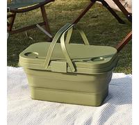 wilko Folding Camping Basket, Green, Polypropylene, 16L Capacity, 45.5 x 29.5 x 47cm, Lightweight and Collapsible, Includes Carry Handle, Storage, Transforms Into Picnic Table