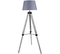 wilko Grey Washed Wood Tripod Floor Lamp, Contemporary Colonial Style, 61cm Width x 57cm Height, Grey Linen-Effect Shade, Indoor Use