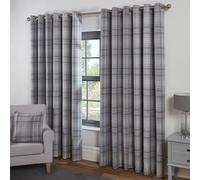 wilko Hatfield Check Blackout Curtains, 229 x 299cm, Grey, Living Room & Bedroom, Eyelet Header, Woven Check Pattern, Country-Inspired
