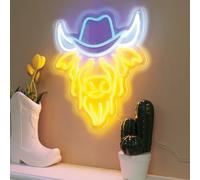 wilko Highland Cow LED Neon Sign, Plastic, 40 x 36 cm, USB Powered