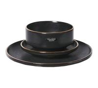 wilko Kaiseki 12 Piece Dinner Set, Black Speckle with Gold Edge, Dishwasher and Microwave Safe, Japanese Zen Collection, Modern Dining
