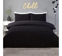 wilko Kingston Check Duvet Set Black Superking, Polyester, Textured Fabric, 3 Piece