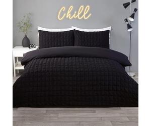 wilko Kingston Check Duvet Set Black Superking, Polyester, Textured Fabric, 3 Piece