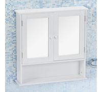 wilko Kingston Double Mirrored Bathroom Cabinet with 2 Doors, White, 56 x 58 x 16cm, Practical Storage Solution, Wall Mounted, Durable Design