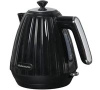 wilko Kitchen Master 1.7L Waterfall Electric Kettle, Black, 360 Degree Base with Auto Lid, Overheat Protection, Water Level Indicator, Automatic Shut-Off Function, 240V, 2200W