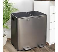wilko Kitchen Master 60L Premium Recycle Bin, Light Grey, Dual Compartment, Step Pedal