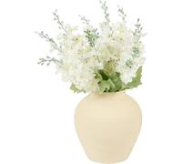 wilko Large Delphinium Vase Arrangement, White Artificial Flowers with Cream Vase, 45cm