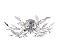 wilko Leaf Ceiling Light Fitting, 4 Lights, Crystal Leaves, Chrome and Silver Finish, Modern Contemporary Style, 65cm Height, Indoor Use