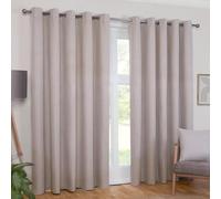 wilko Linden Blackout Eyelet Curtain, Stone, 168 x 138cm, Polyester, Grommet, Solid Pattern, 2 Panels, Machine Washable