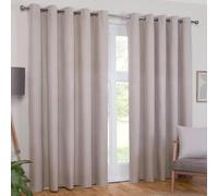wilko Linden Blackout Eyelet Curtain, Stone, 168 x 183cm, Polyester, Grommet, Solid Pattern, 2 Panels, Machine Washable