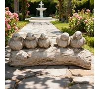 wilko Magnesia Five Birds on a Log Sculpture, Garden Decor, UV-Resistant, Waterproof, 46x24x18cm