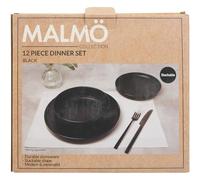 wilko Malmo 12 Piece Dinner Set, Black Stoneware, Stacking Design, Contemporary Scandinavian Collection, Casual & Formal Dining, 8.6kg, Dishwasher & Microwave Safe