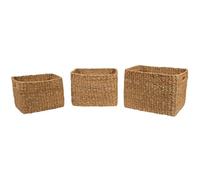 Wilko Rectangular Storage Baskets, Woven Seagrass, Natural Brown, 14x14x28 cm, 3 Pack