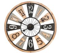 wilko Round Wall Clock, 60cm, Wood, Rustic Design, Industrial Western Style