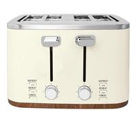 wilko Sanctuary Cream 4 Slice Toaster with Acacia Trim, Cream, Metal, Acacia, Chrome Knobs, 7 Browning Settings, Defrost, Reheat Function, 220V - 240V