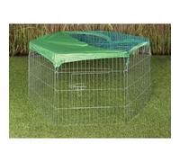 wilko Small Animal Pen with Net, 60cm Height, Green, 6 Panels with Door and Ground Stakes