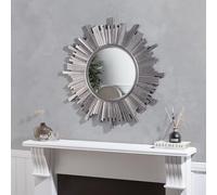 wilko Starburst Metallic Stepped Edge Mirror, 76.2x76.2 cm, Silver, Art Deco Style