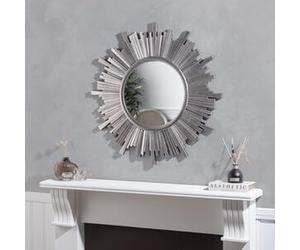 wilko Starburst Metallic Stepped Edge Mirror, 76.2x76.2 cm, Silver, Art Deco Style