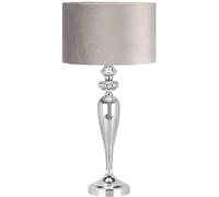 wilko Table Lamp - Pewter Smoked Design, Silver Metal Base with Grey Velvet Shade, Modern Lighting