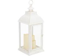 wilko Washed Triple Battery LED Lantern - Battery Powered, Wood Construction, Shabby Chic Finish, White, 24 x 24 x 124cm