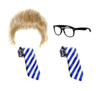 Will and Jay Inbetween Costume Set For Adults - Blonde Wig 2x Blue/Beige School Ties & Geek Glasses - Funny TV Show Fancy Dress Duo Outfit Halloween