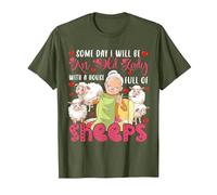Will Be an Old Lady with A House Full of Sheeps Funny Farmer T-Shirt, Men, Olive Green, Medium