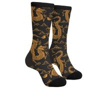 WILL BUDXEG Casual Novelty Funny Crew Socks Fashion Comfortable Men'S And Women'S Crazy Dress Socks, Chinese Golden Dragons Bearded Dragon Lizard, 1