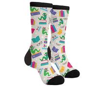 WILL BUDXEG Casual Novelty Funny Crew Socks Fashion Comfortable Men'S And Women'S Crazy Dress Socks, Cool Library Book Lovers Reading Books Glasses, 1