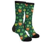 WILL BUDXEG Casual Novelty Funny Crew Socks Fashion Comfortable Men'S And Women'S Crazy Dress Socks, St. Patrick's Day Four Leaf Clover Green Leprechaun Lucky Shamrocks Irish Gnome Gnomes, 1