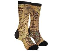 WILL BUDXEG Casual Novelty Funny Crew Socks Fashion Comfortable Men'S And Women'S Crazy Dress Socks, Vintage Pirate Map and Poster Old Map, 1