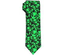 WILL BUDXEG Mens Novelty Necktie Ties Funny Neckties Fashion Neck Ties, Alien Dress Green Aliens Face, One size