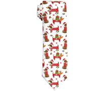 WILL BUDXEG Mens Novelty Necktie Ties Funny Neckties Fashion Neck Ties, Christmas Dachshund Dog Happy New Year, One size