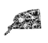 WILL BUDXEG Working Cap with Sweatband for Women Men, Adjustable Cleaning Working Hats, Surgical Caps(Tie Back), Skull Skeleton Pirate Day of the Dead Rock N Roll Halloween, 1-2