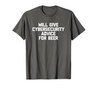 Will Give Cybersecurity Advice for Beer - Funny Computer T-Shirt, Men, Asphalt Grey, Small