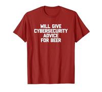 Will Give Cybersecurity Advice for Beer - Funny Computer T-Shirt, Men, Cranberry Red, Small