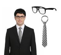 Will Inbetween Costume Accessories - Geek Glasses & Striped Tie Set - British TV Series - Men’s Funny Fancy Dress for Halloween, Stag Dos & Parties