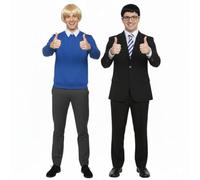 Will & Jay Costume Duo Outfit - Blue School Jumper & Black Suit with 2x School Ties, G lasses & Blonde Wig - Funny TV Show Halloween Fancy Dress for Adults (M Will M Jay)