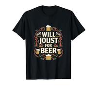 Will Joust for Beer Medieval Knight Value Graphic T-Shirt, Men, Black, S