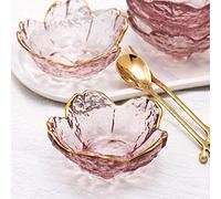WILL Small Glass Dish Nordic Style Gold Inlay Glass Sauce Bowl Mini Japanese Cherry Blossoms Seasoning Plate For Ice Cream Fruit Sala