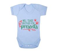 Will Trade Brother for Presents Baby Grow Vest, 0-3 Months, Pastel Blue