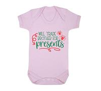 Will Trade Brother for Presents Baby Grow Vest, 6-12 Months, Pastel Pink