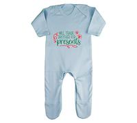 Will Trade Brother for Presents Baby Romper Jumpsuit with feet, 0-3 Months, Pastel Blue